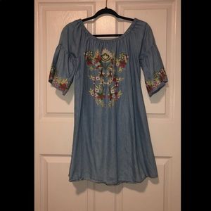 Denim off shoulder dress